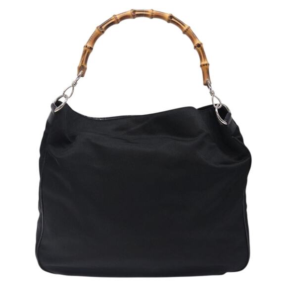 GUCCI Bamboo Hand Bag Nylon Black Silver 001 2123 001 2123 - Picture 3 of 12